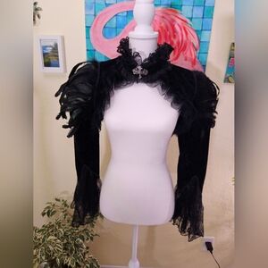Victorian Gothic Black Feather & Lace Bolero